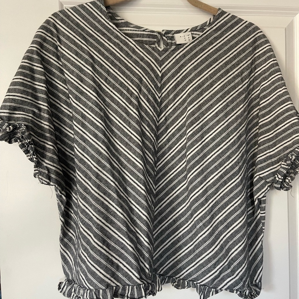 Striped A New Day Gray and White Line Top